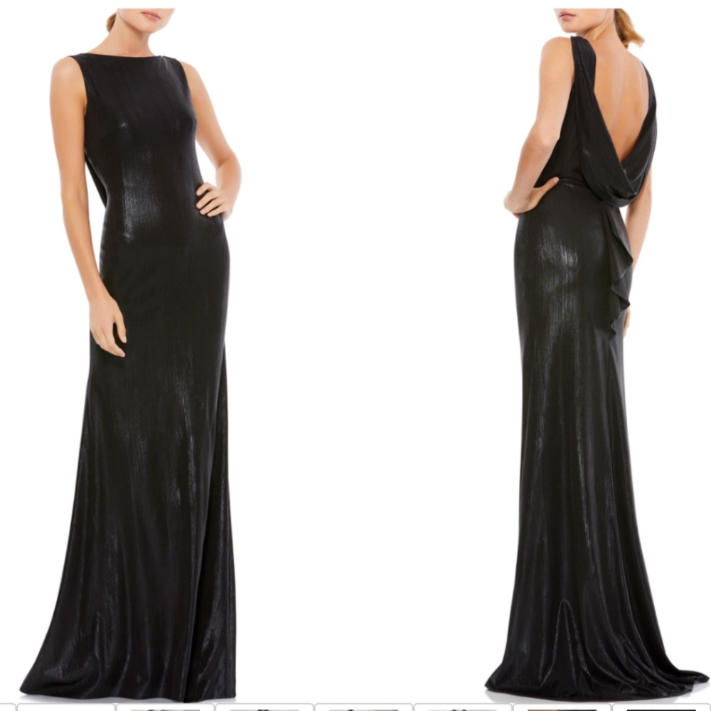 Worn once, dry cleaned. Mac Duggal Metallic Bateau Neck Column Gown Size 10.